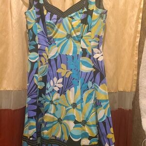 Nine West Fit Flare Floral Sun Dress Women size 2 Sleeveless Zip Up Multicolor